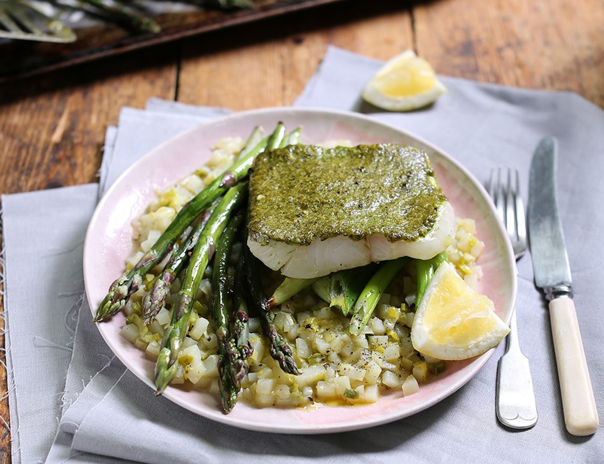 Pollock with Purple Asparagus & Sorrel Butter