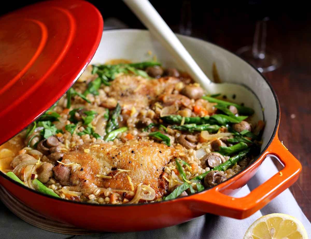 Organic Spring Chicken, Wild Garlic & Asparagus Stew