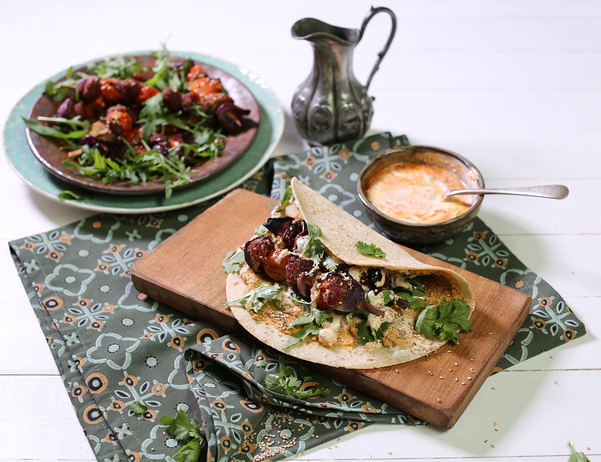 Lamb Merguez Kebabs with Harissa Sauce 