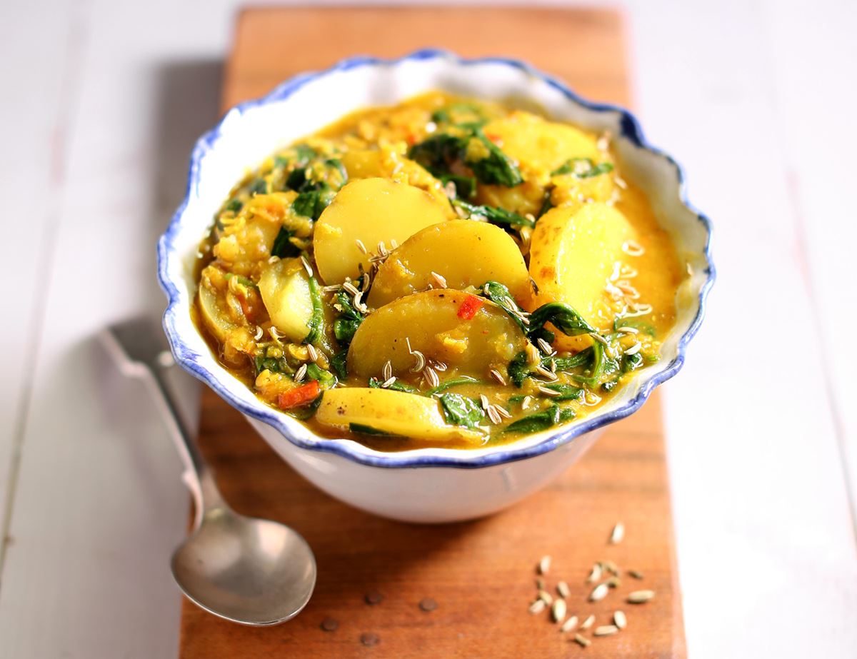 Spring Potato, Spinach & Lentil Curry