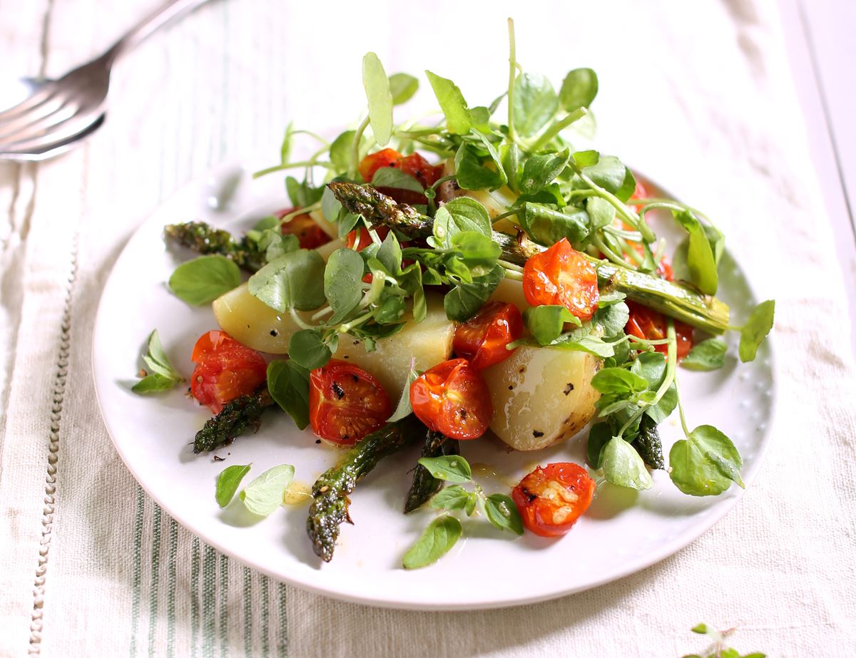 Grilled Asparagus, Tomato & Potato Salad