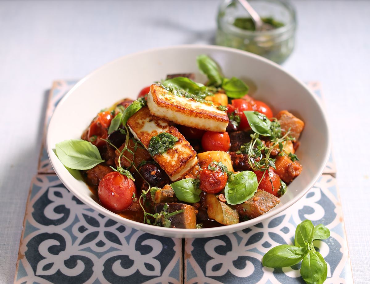 Ratatouille with Lentils & Golden Halloumi