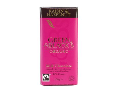 Milk Chocolate with Raisins & Hazelnuts, Organic, Green & Black's (100g)
