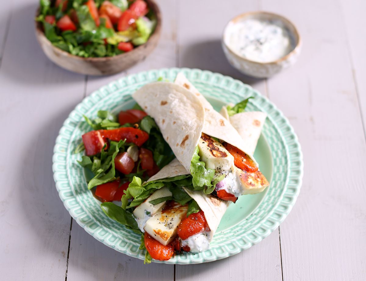 Halloumi & Charred Pepper Tortillas with Yogurt Sauce