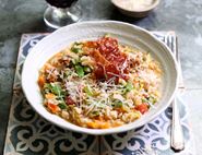 Risotto with Summer Vegetables & Crispy Prosciutto
