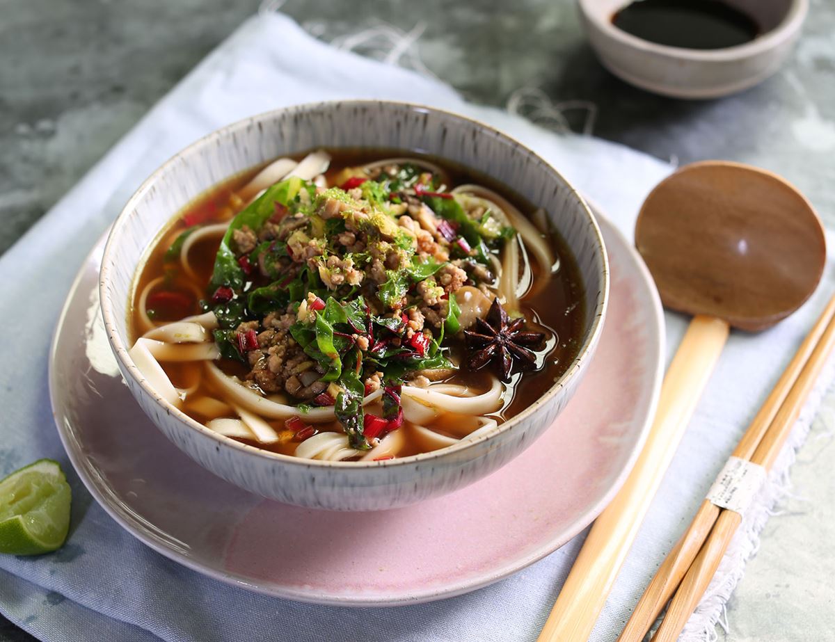 Slow Cooked Miso Pork Udon Bowl