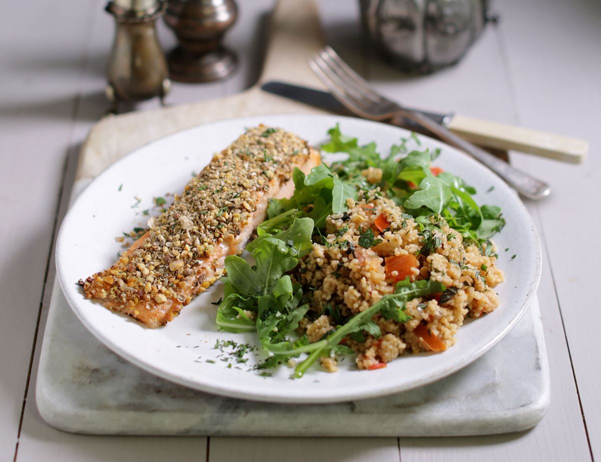 Dukkah Crusted Salmon with Herby Couscous