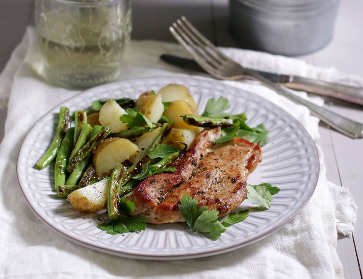 Cajun Pork Escalopes with Charred French Beans
