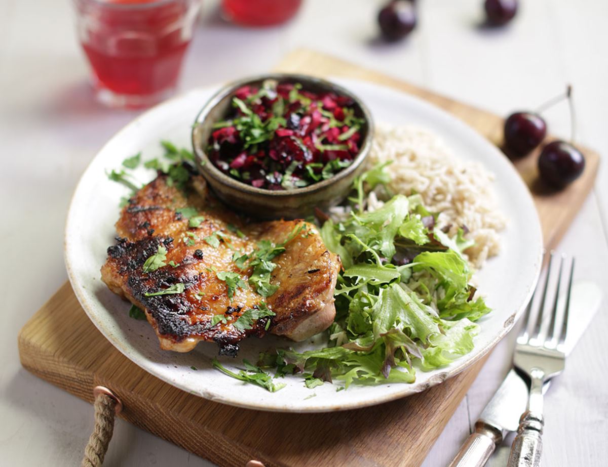 Griddled Chicken with Cherry & Lime Salsa