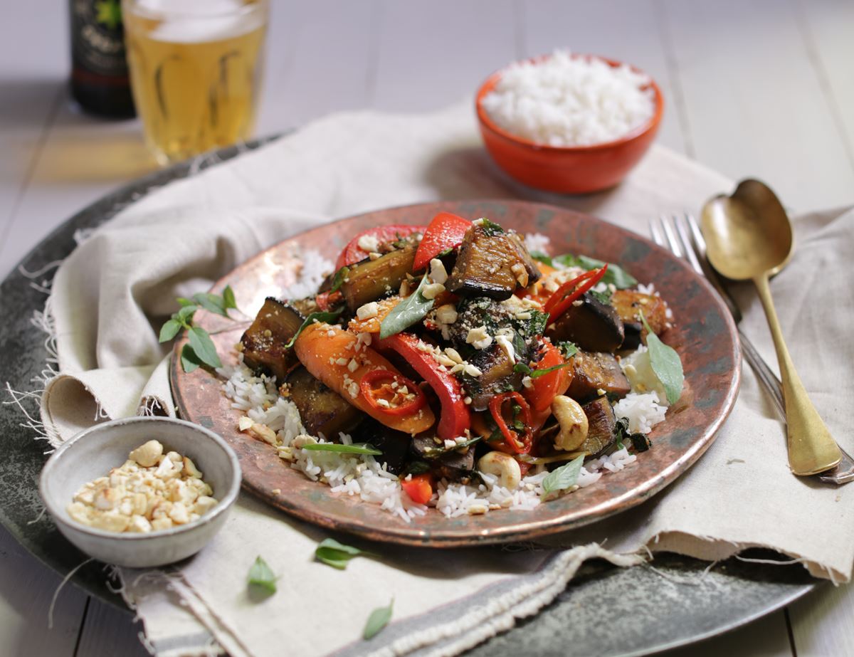 Aubergine, Cashew & Thai Basil Stir-Fry