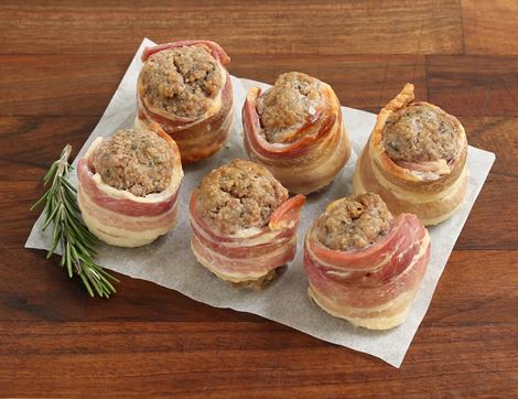 pork stuffing roulades wrapped in bacon pegoty hedge
