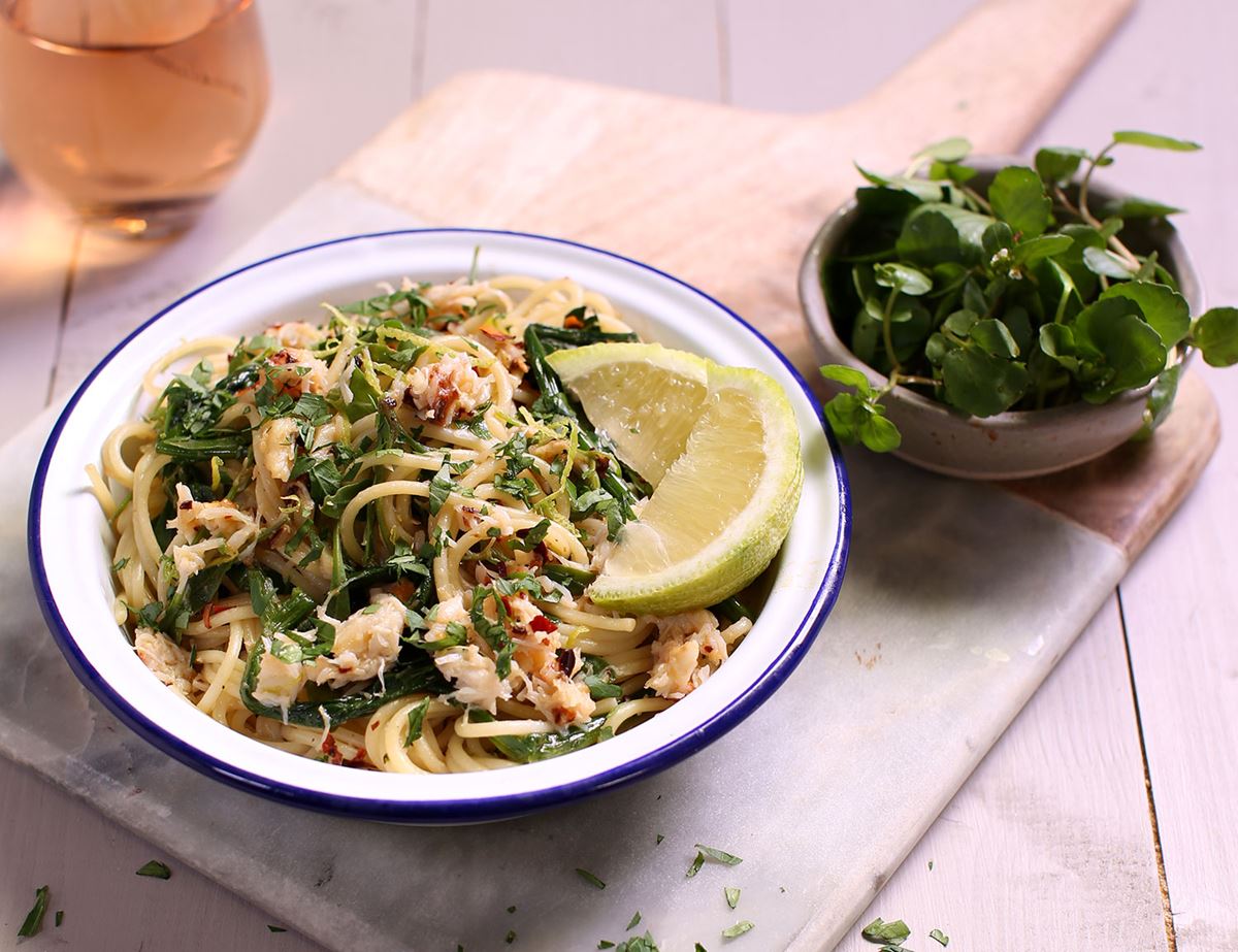 Quick Crab Spaghetti with Wild Sea Vegetables