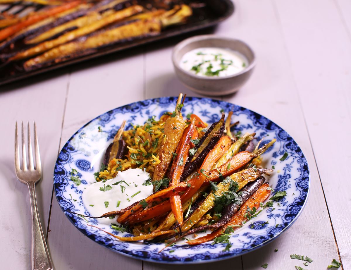 Dukkah Roasted Carrots with Aromatic Rice