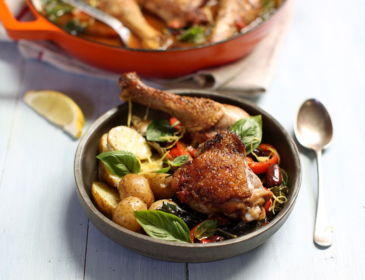 Provençal Chicken with Basil & Buttered Potatoes