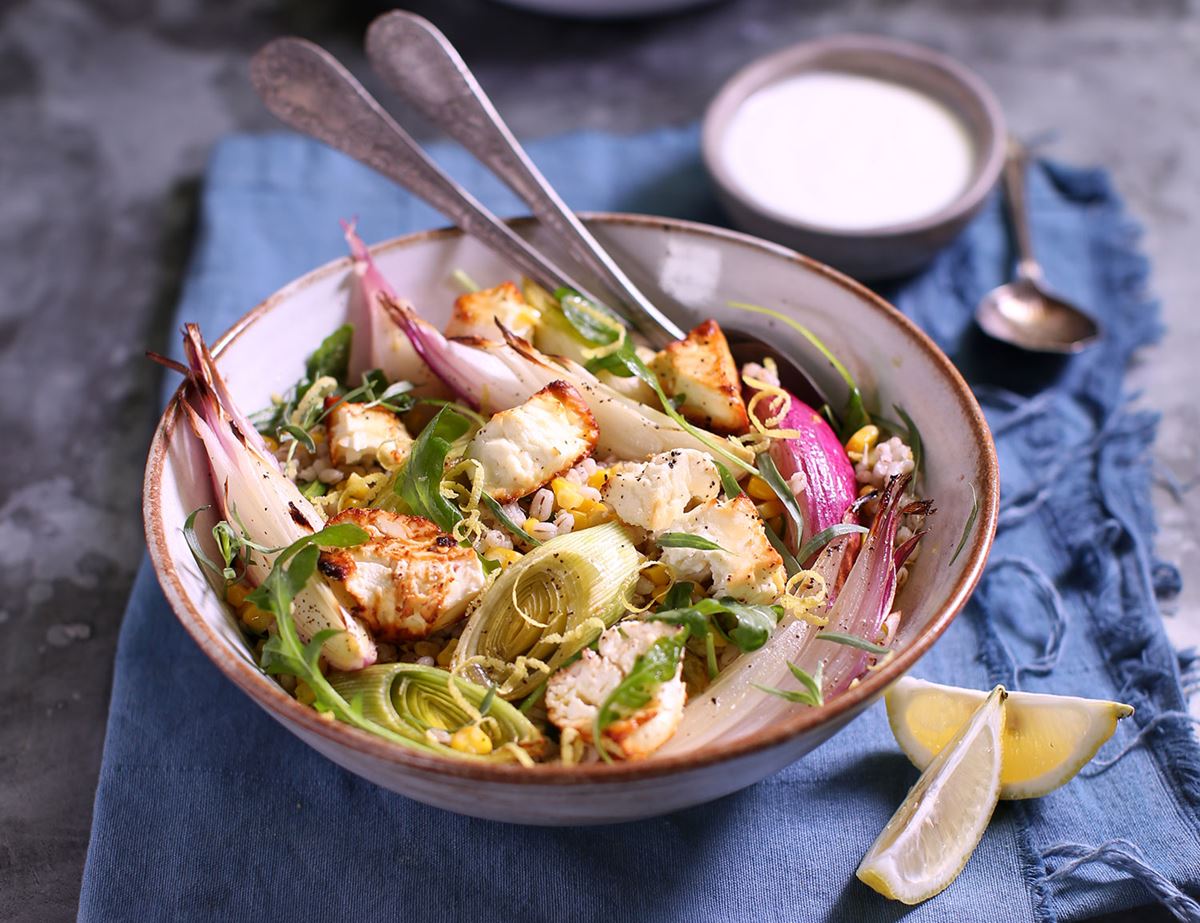 Roast Sweetcorn Barley with Baked Feta