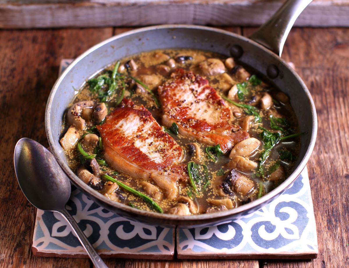 Speedy Pork Steaks with Mushrooms & Mustard