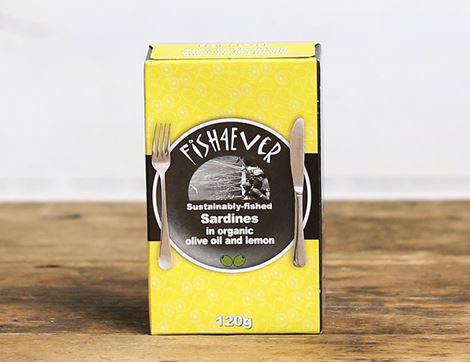 Whole Sardines in Organic Olive Oil & Lemon, Fish4Ever (120g)