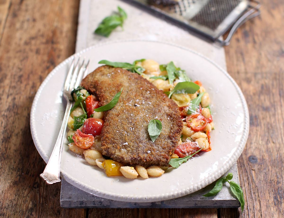 Beef Schnitzels with Heirloom Tomato & Basil Pasta