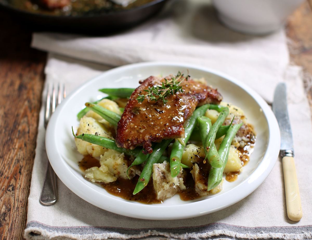 Honey & Mustard Pork Escalopes with Crushed Potatoes