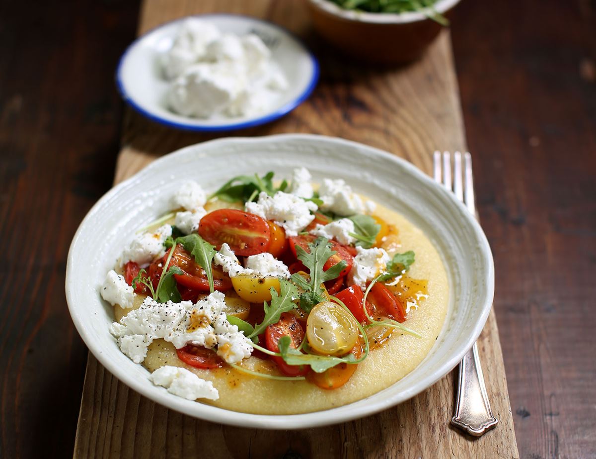 Polenta with Goat's Cheese & Pan Roasted Tomatoes