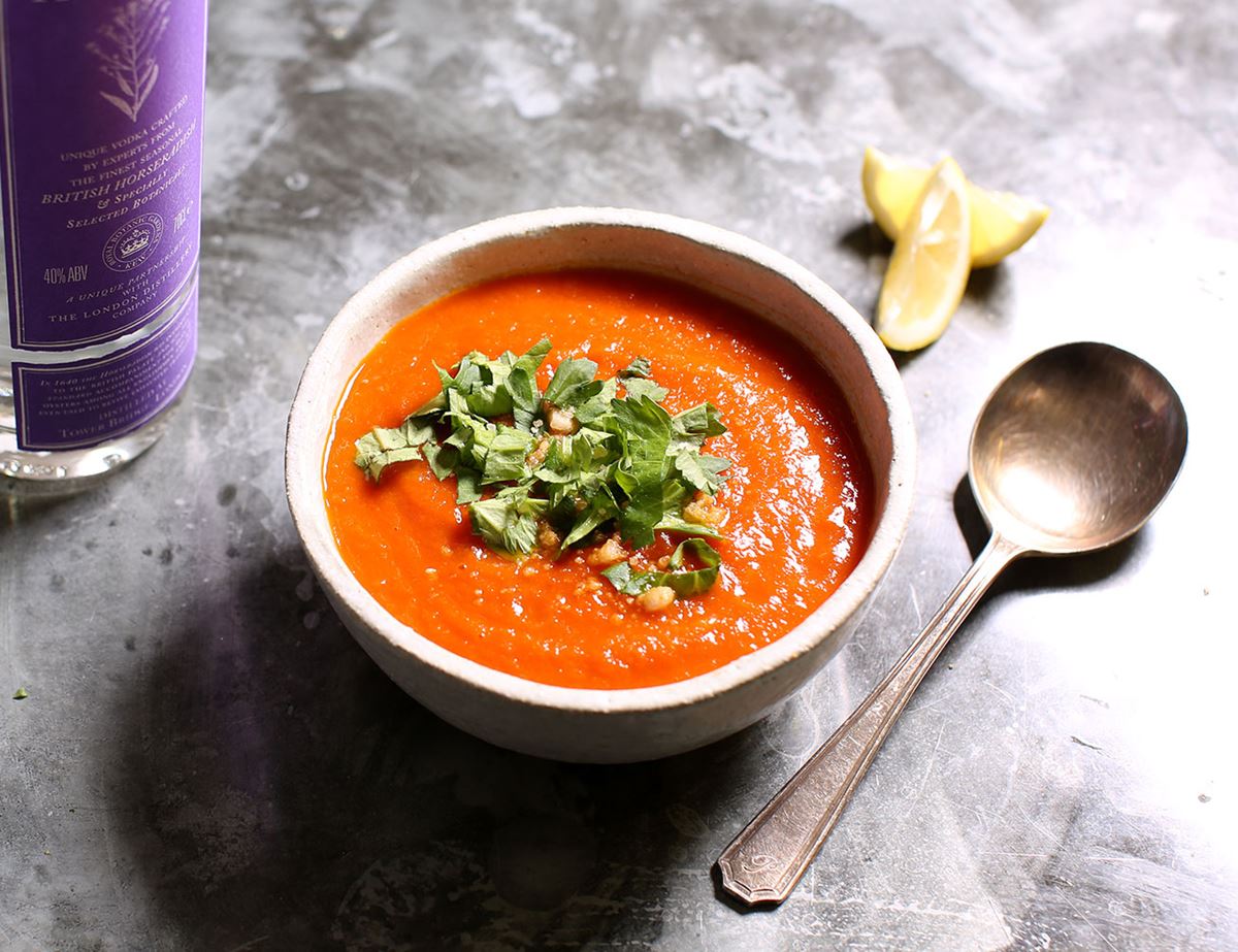 Bloody Mary Soup with Horseradish Vodka