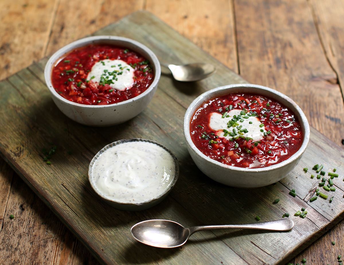 Beetroot & Apple Soup with Horseradish Yogurt