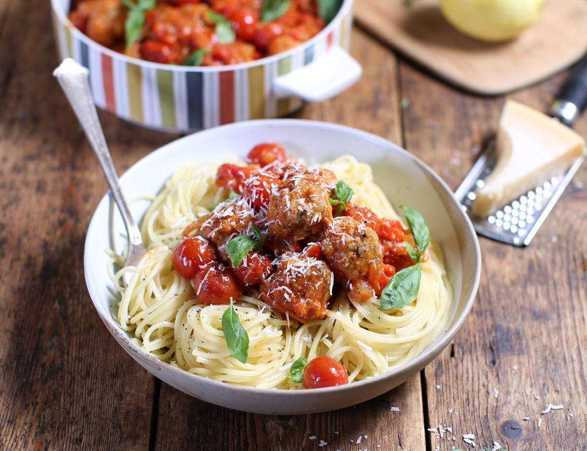 Lemon & Thyme Pork Meatballs with Spaghetti