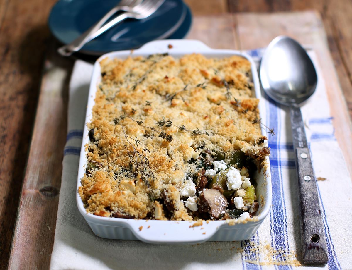 Leek, Mushroom & Feta Crumble