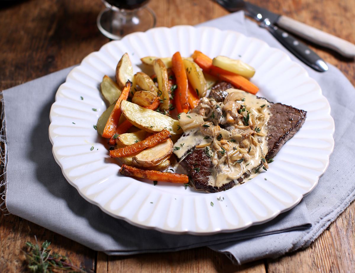 Minute Steaks & Chips with Wild Mushrooms Sauce