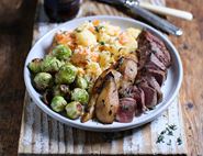Venison Steaks with Balsamic Pears & Swede