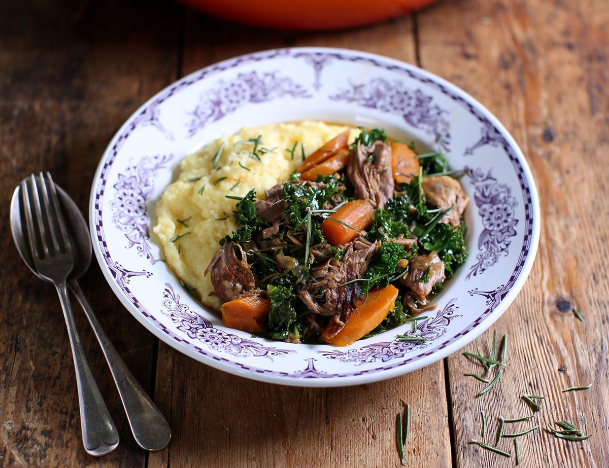 Garlic & Rosemary Lamb with Creamy Polenta