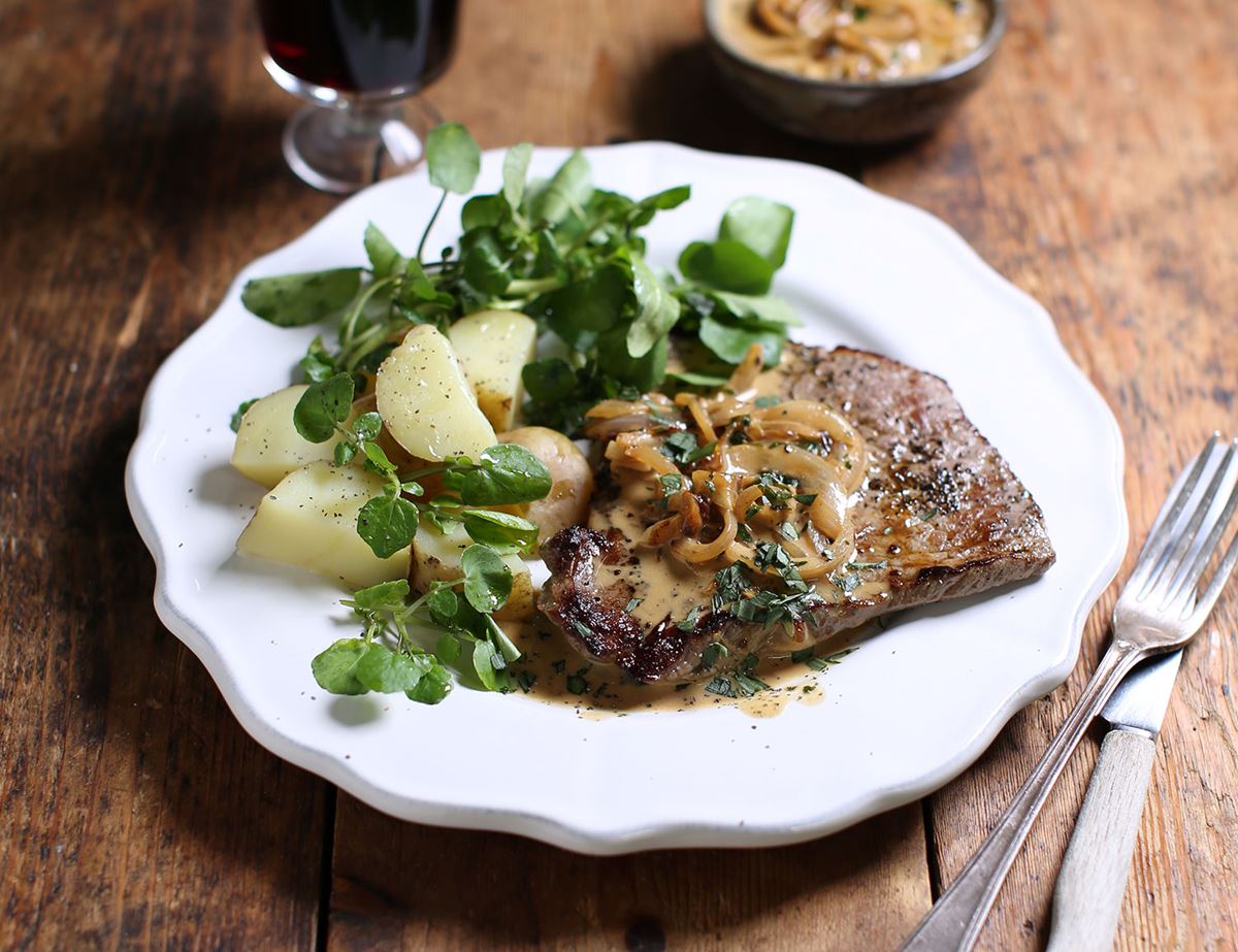 Minute Steaks with Thyme & Mustard Sauce