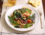 Grilled Sardines with Tomato, Rosemary & Olive Spaghetti