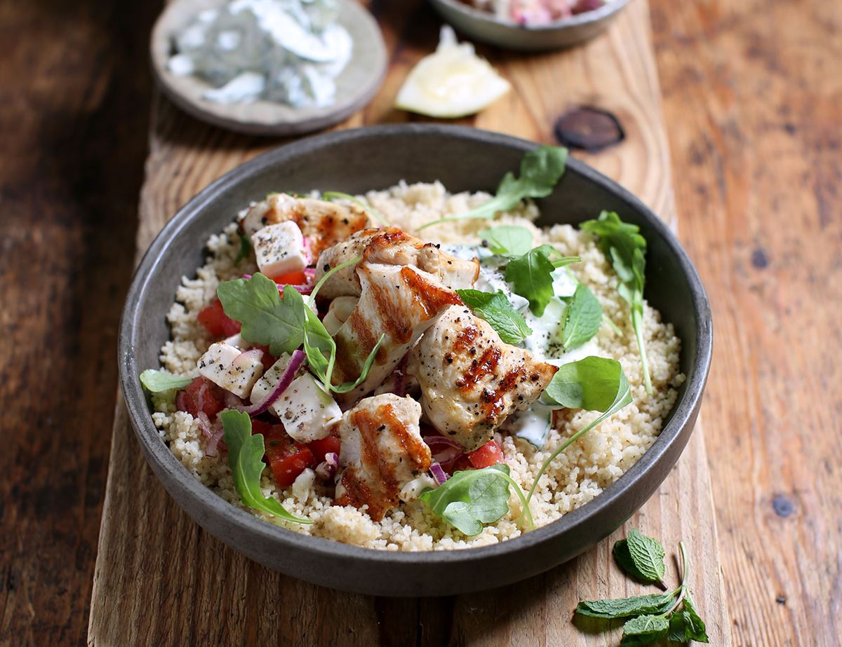 Griddled Chicken with Marinated Feta & Tzatziki