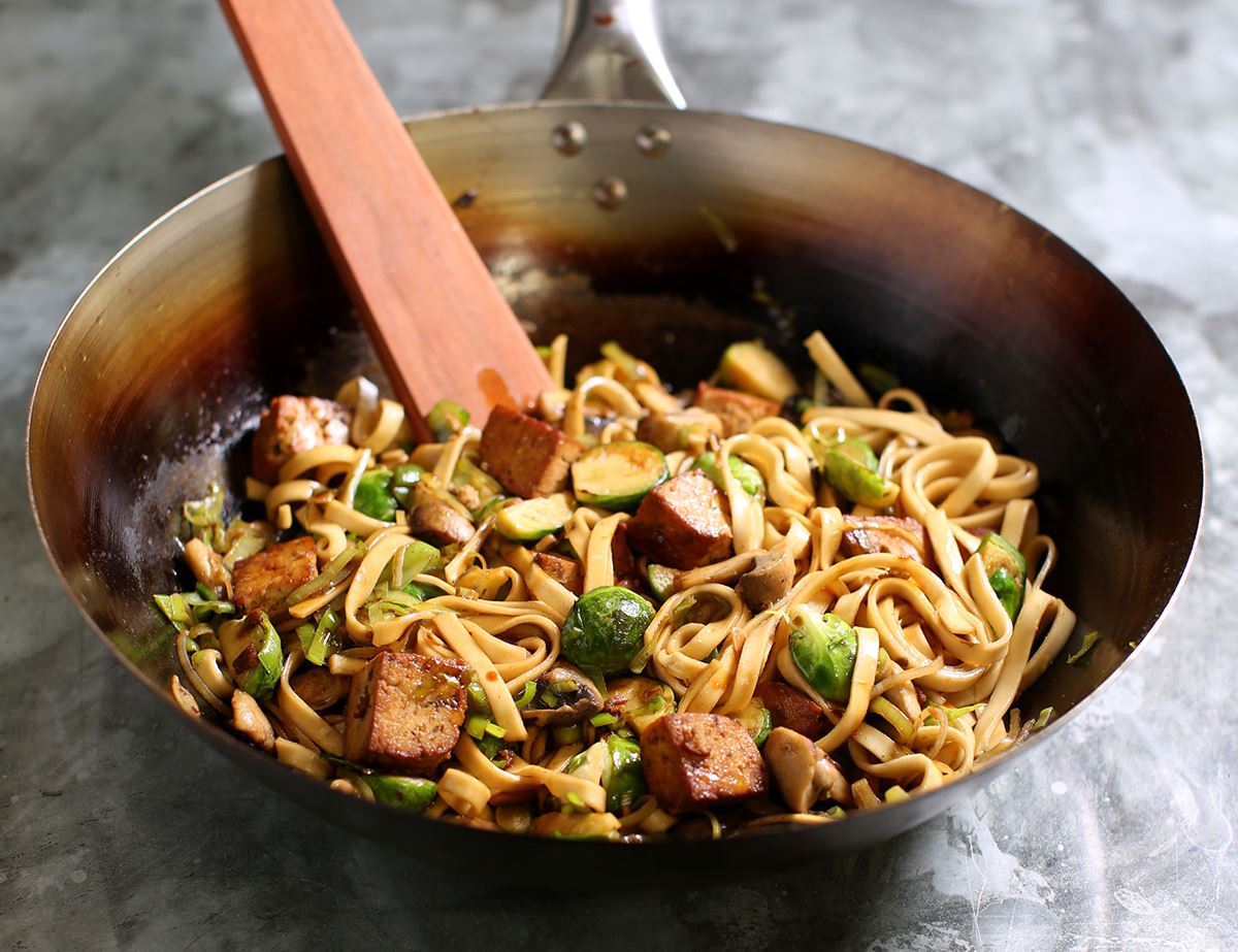 Tofu, Brussels Sprouts & Udon Noodle Stir-Fry