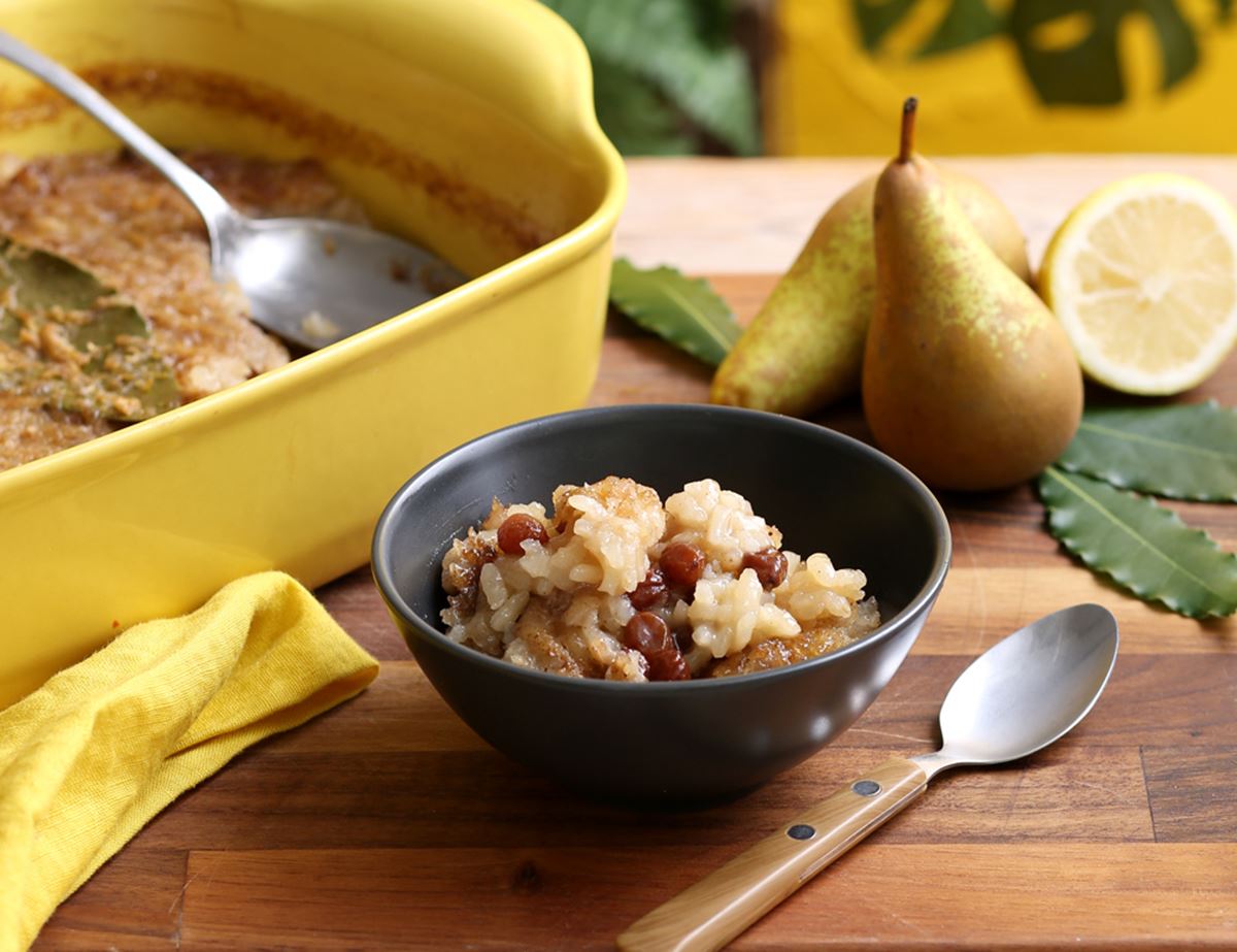 Pear, Bay & Raisin Rice Pudding