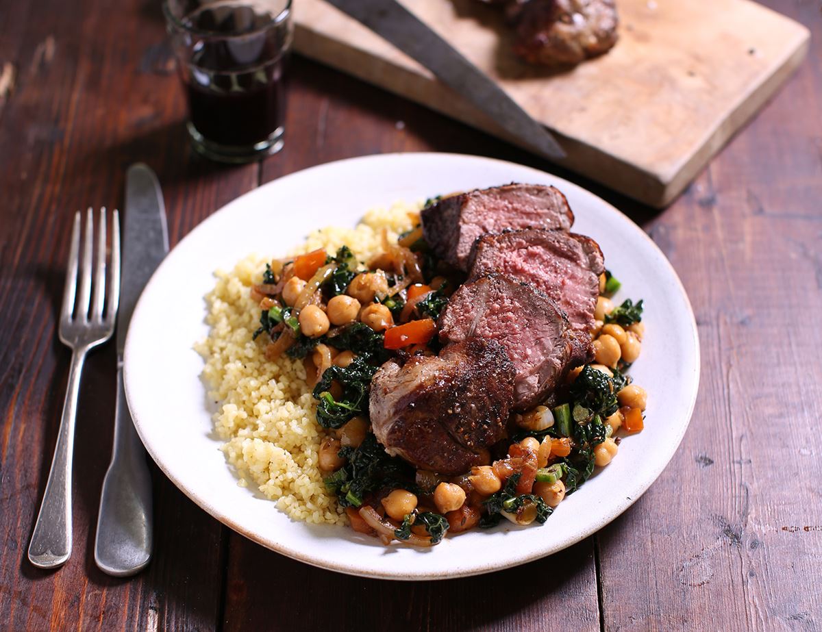 Lamb Steaks with Spiced Chickpeas & Bulgar