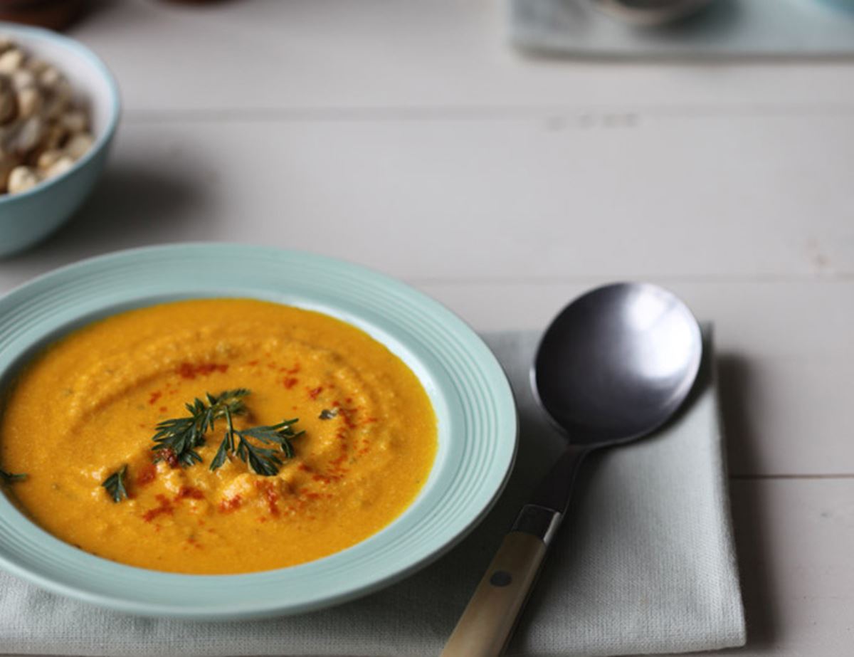 Roast Carrot Soup with Cashews and Chilli