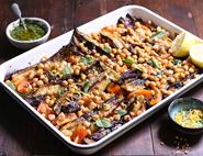 Harissa Roasted Aubergine & Chickpea Tray Bake