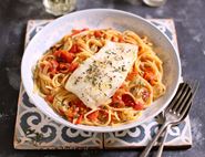 Grilled Hake with Spicy Tomato Spaghetti