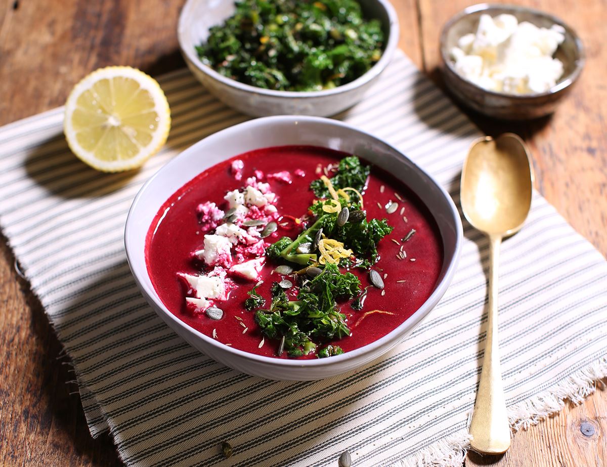 Beetroot, Feta & Kale Soup