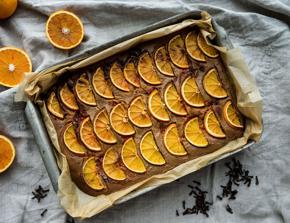 Blood Orange & Almond Tray Cake With Clove Syrup