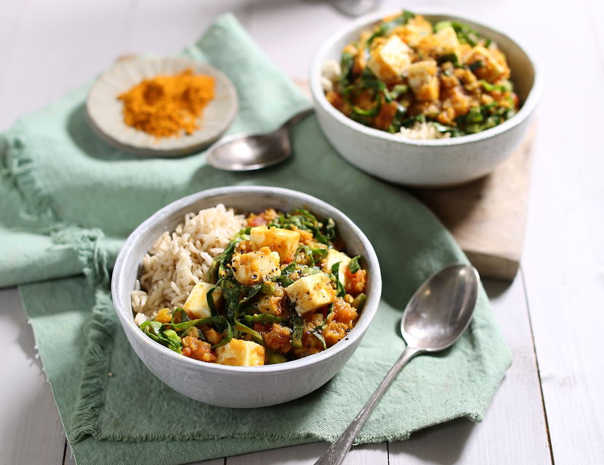 Halloumi, Spring Greens & Lentil Curry