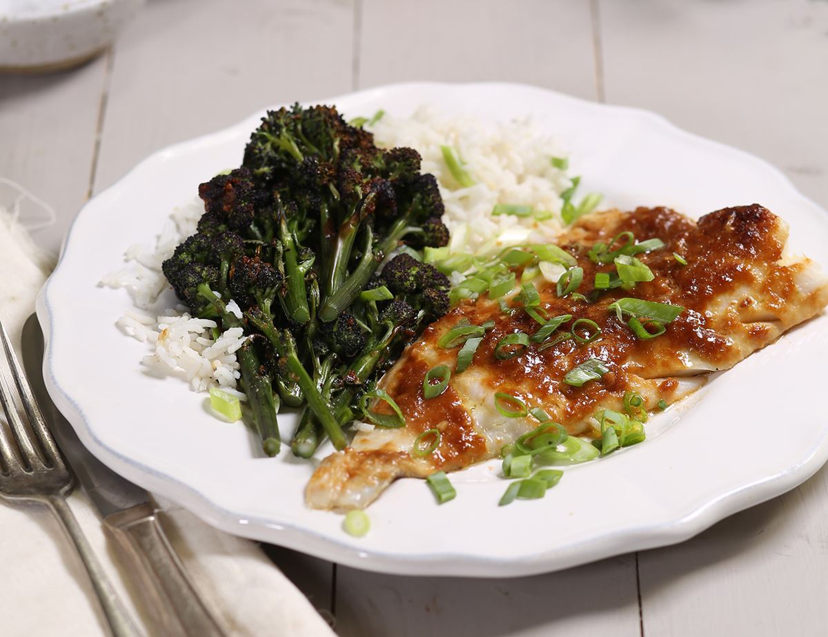 Miso Buttered Haddock with Purple Sprouting Broccoli