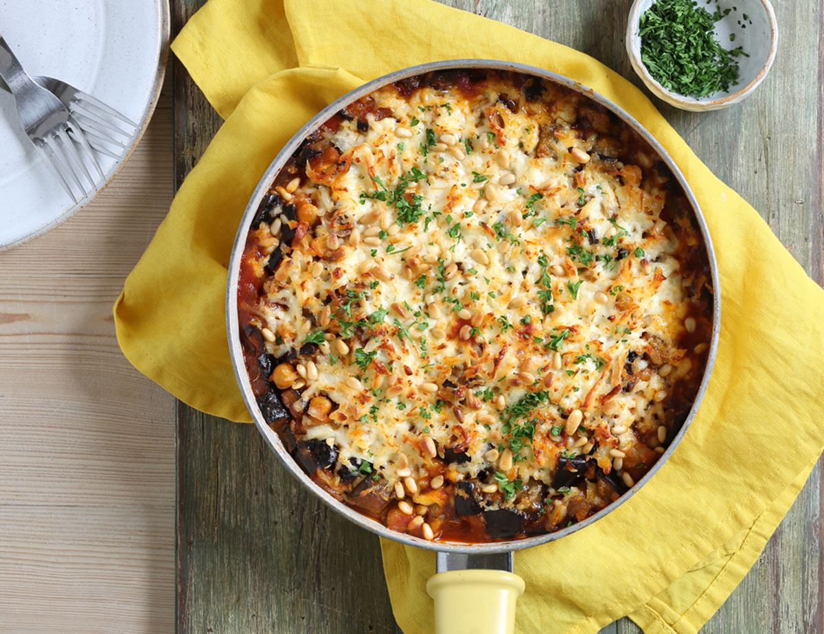 Halloumi, Aubergine & Chickpea Gratin