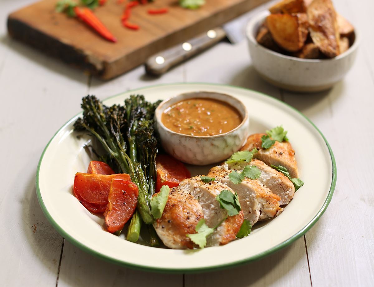 Roast Chicken with Peanut & Coriander Sauce