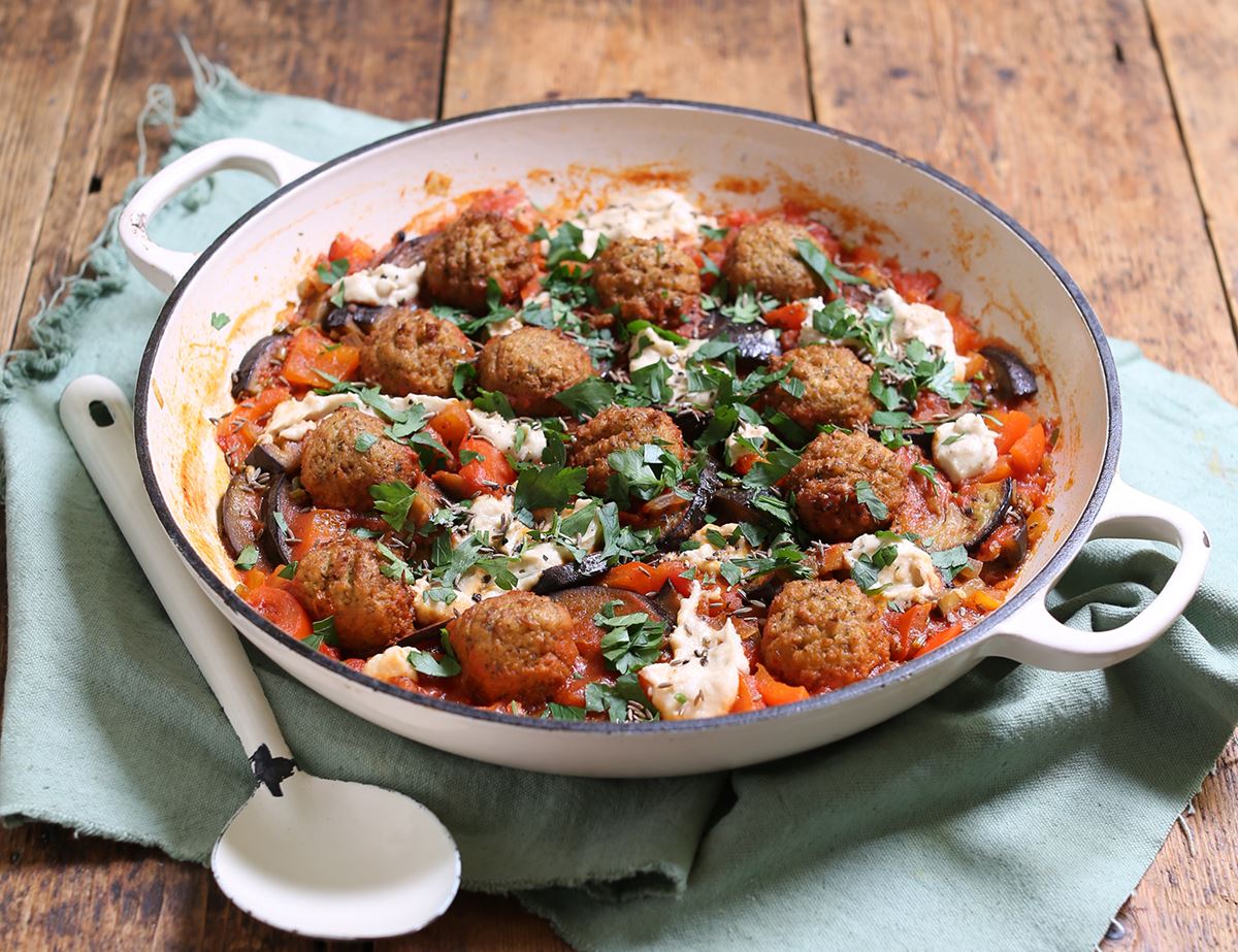 Falafel &amp; Aubergine Shakshuka Recipe | Abel &amp; Cole