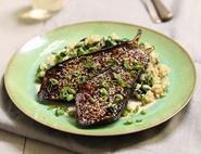 Teriyaki Baked Aubergines with Spinach Rice