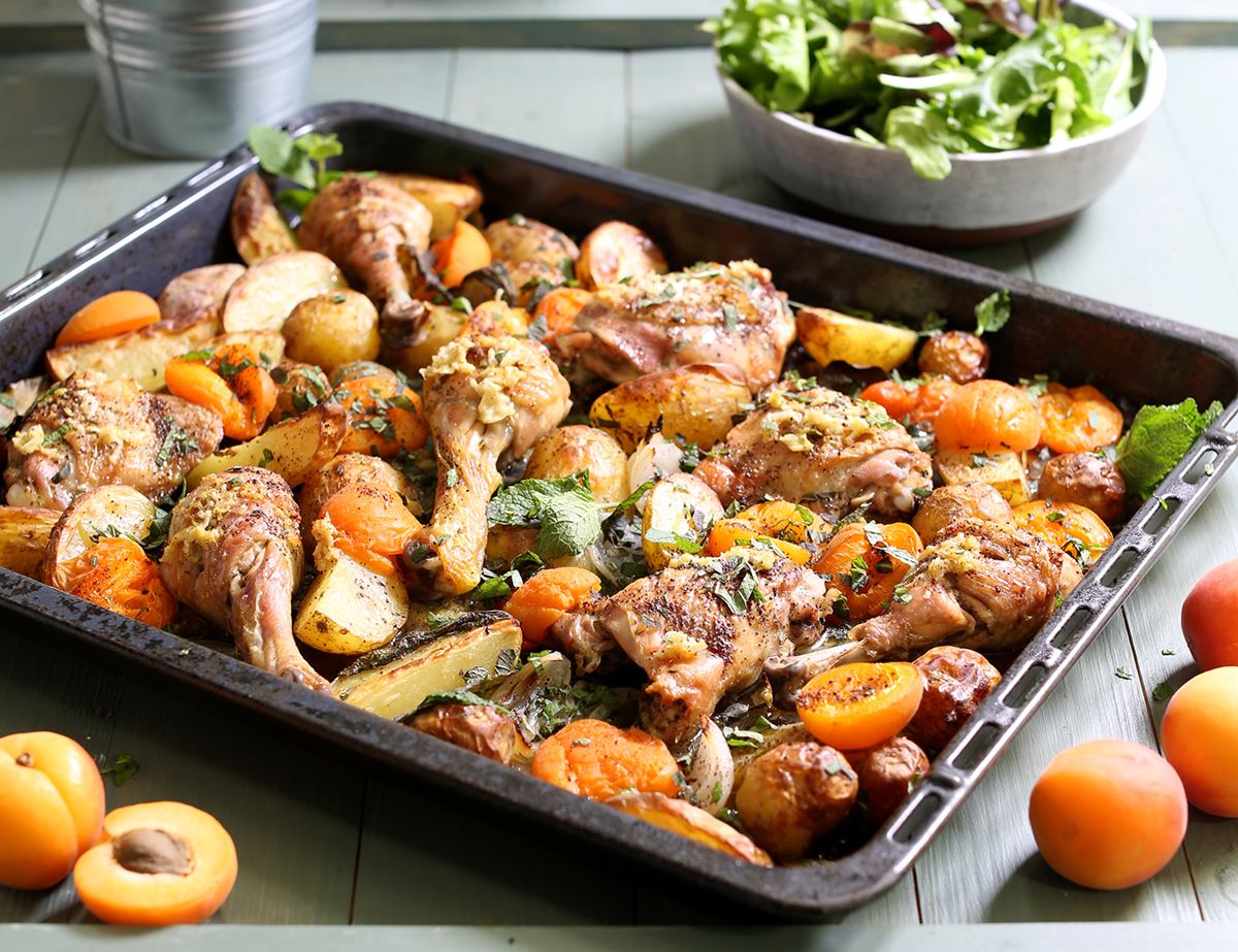 Herby Butter Chicken with Roast Apricots