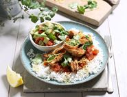 Jerk Chicken & Rice with Avocado Salsa